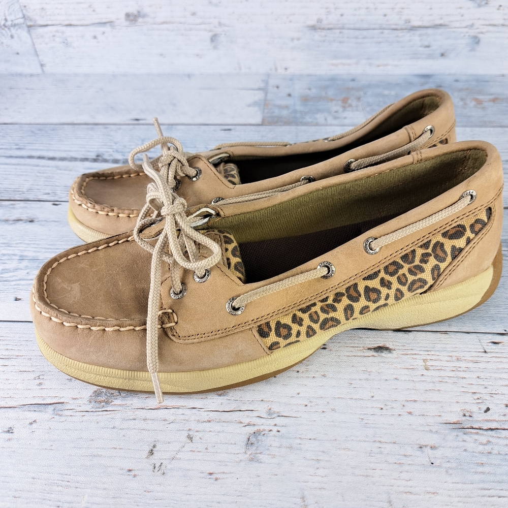 Sperry Top-Sider Boat Shoes Women's 7M Beige Cheetah Print Slip On
